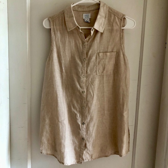 Linen Sleeveless Button-Front Blouse, New Condition - Picture 1 of 15